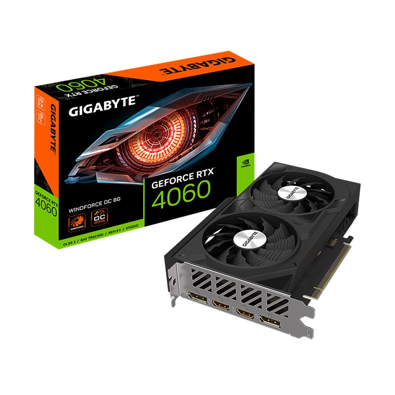 GIGABYTE GeForce RTX 4060 OC 8GB GDDR6 | 128-bit | 2475 MHz | 2x DP / 2x HDMI
