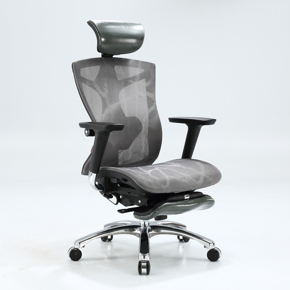 Офисное кресло SIHOO V1-N103 BLACK с подставкой для ног (4D подлокотники, газлифт TUV класс 3, алюминиевое основание 350 мм)